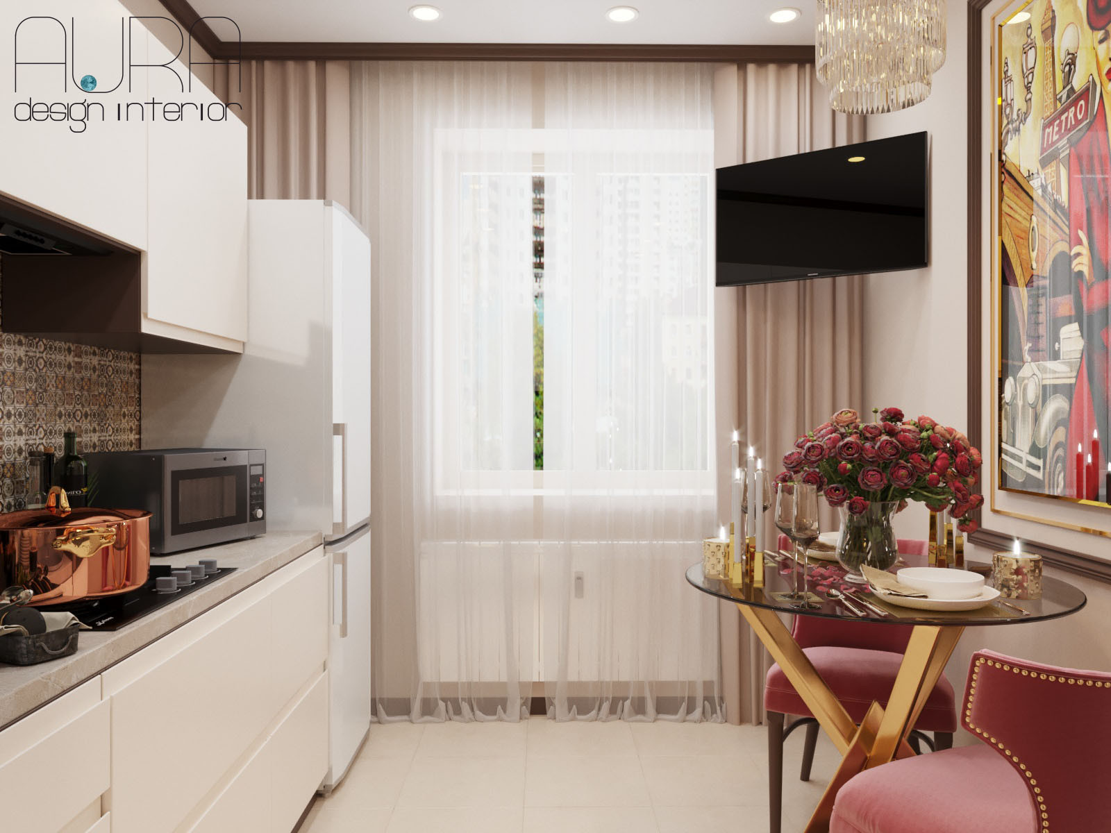 Дизайн квартиры, кухня в светлых тонах