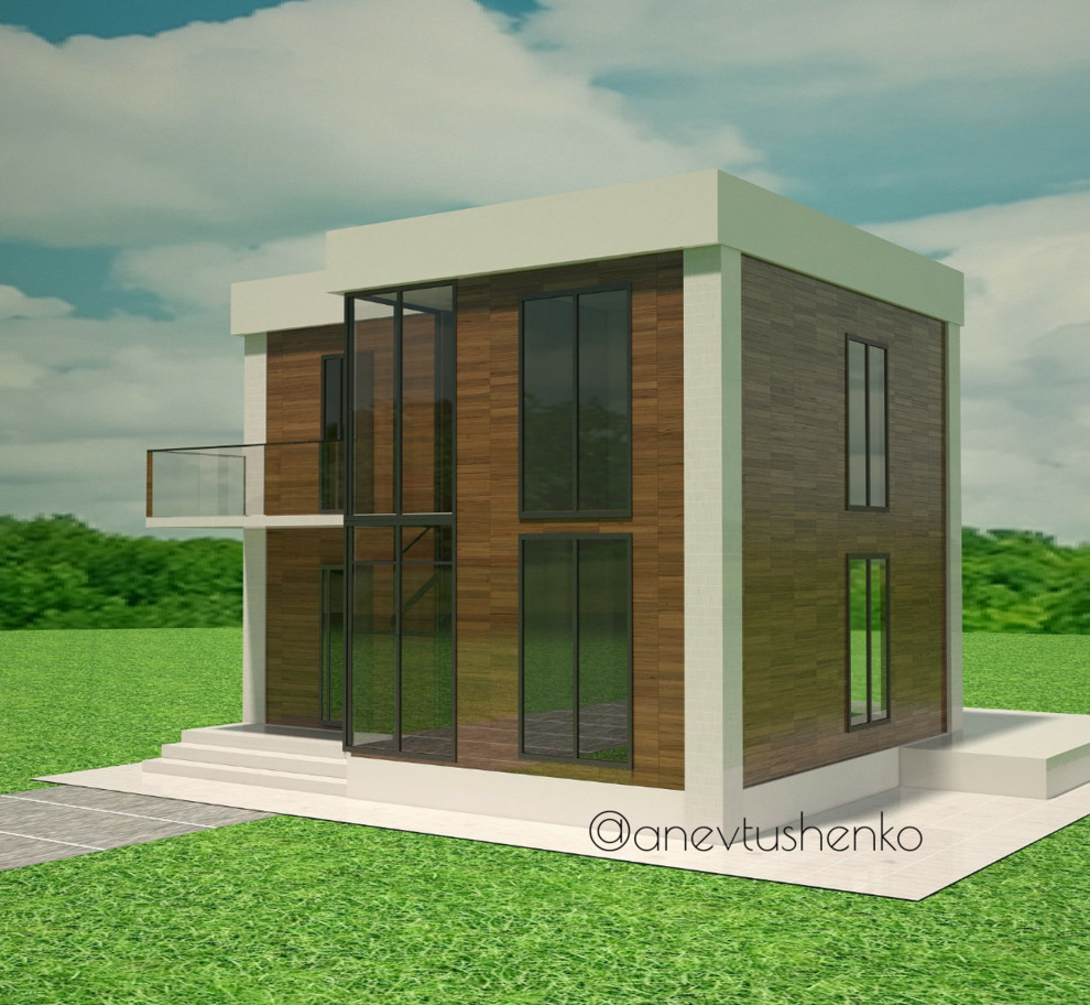 Дом 2 этажный для теплого региона в современном стиле.