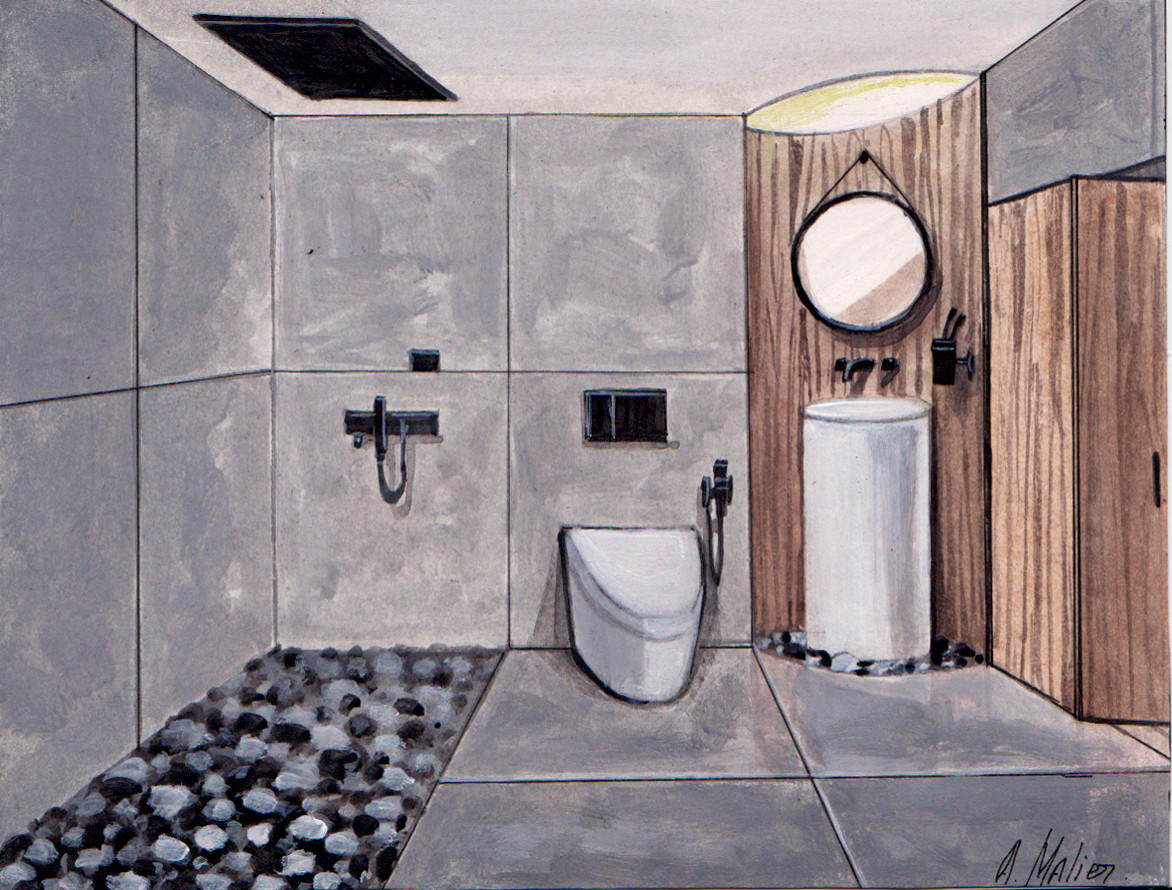 Интерьер в стиле яхты с QR-кодами лофт 46 м2 на 2 этажа