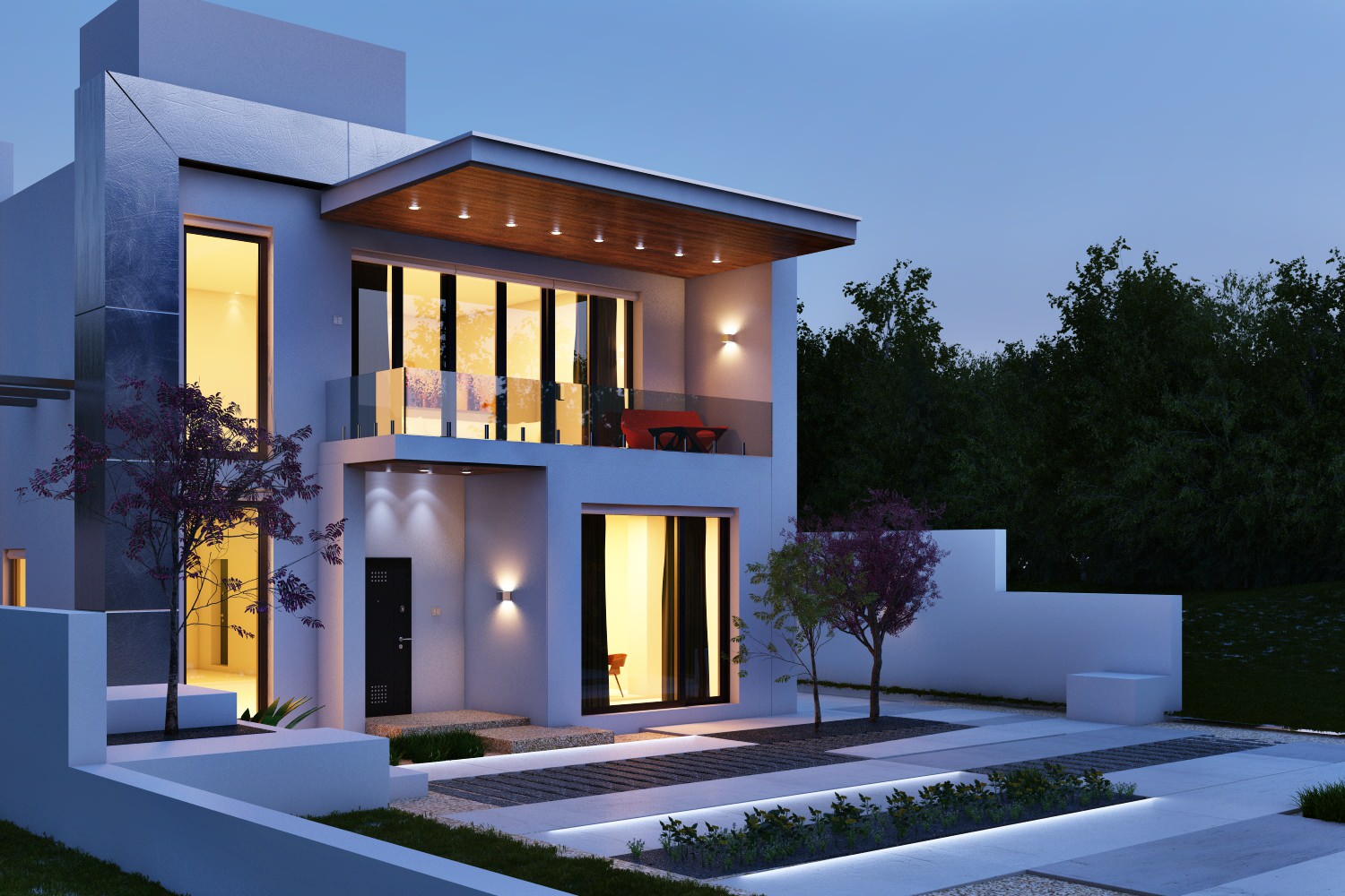 Проект загородного дома, в современном стиле с видом на холмы и реку