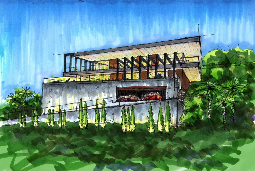 Обложка проекта: Скетч проект дома на крутом рельефе в Сочи