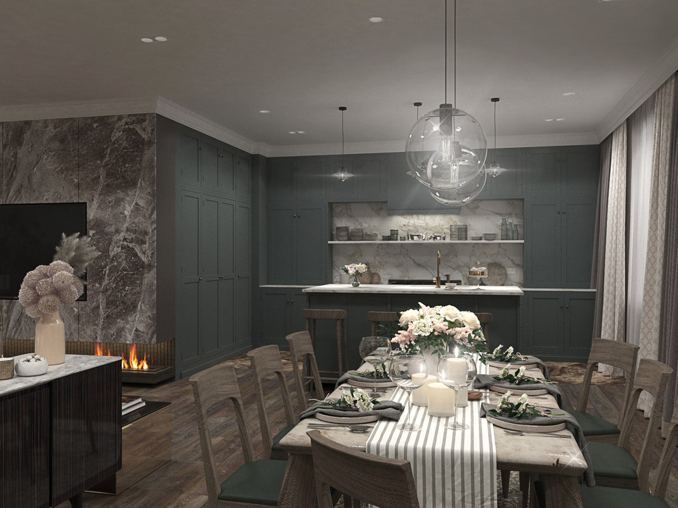 Гостиная, кухня и полноценная столовая в одном помещении