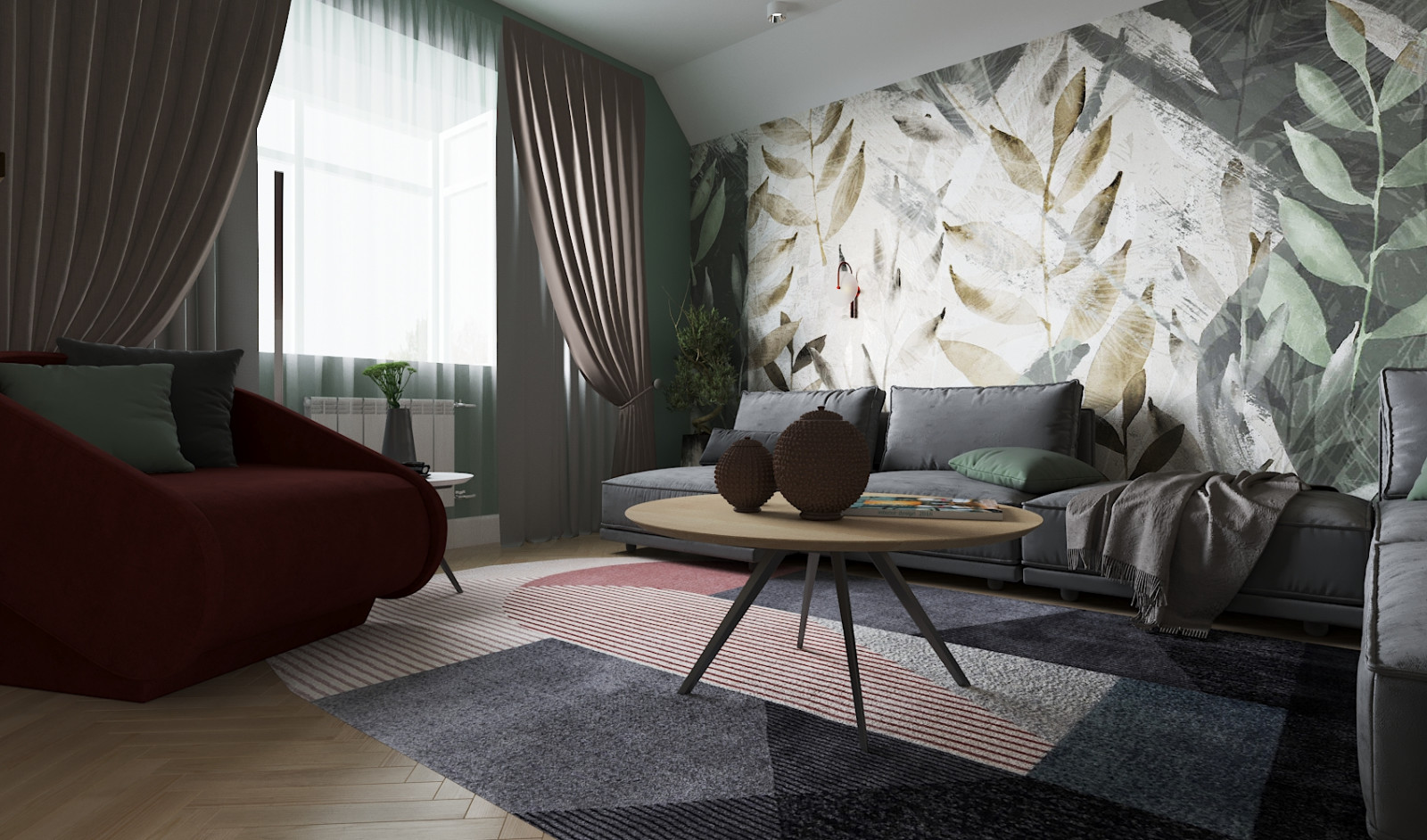 Кабинет, спортуголок и гостевая зона на чердаке дома