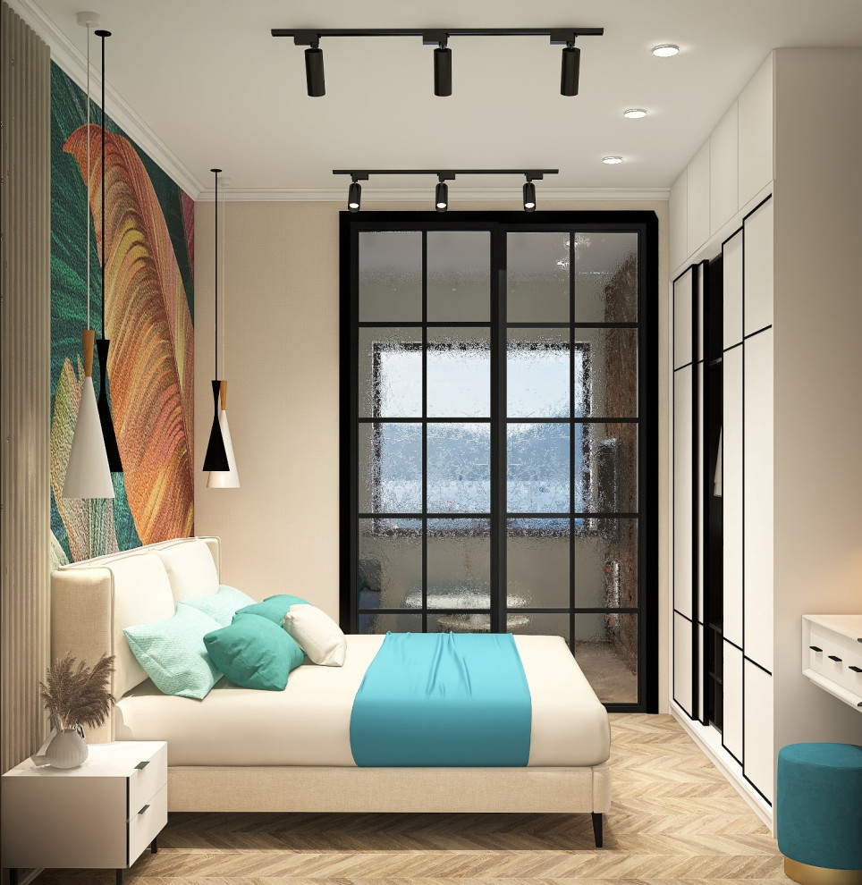 Спальня в современном стиле с яркими цветами