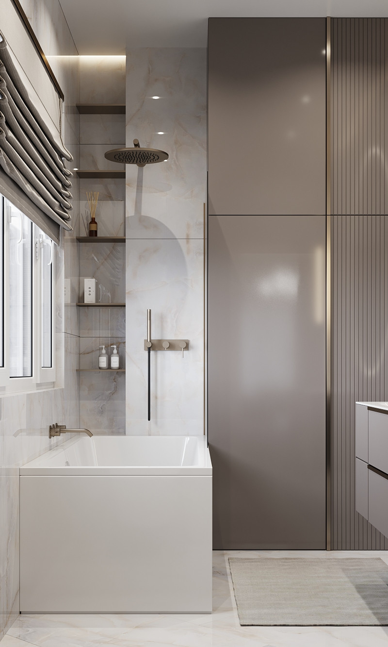Дизайн интерьера ванной комнаты для проекта дома в поселке Европейском