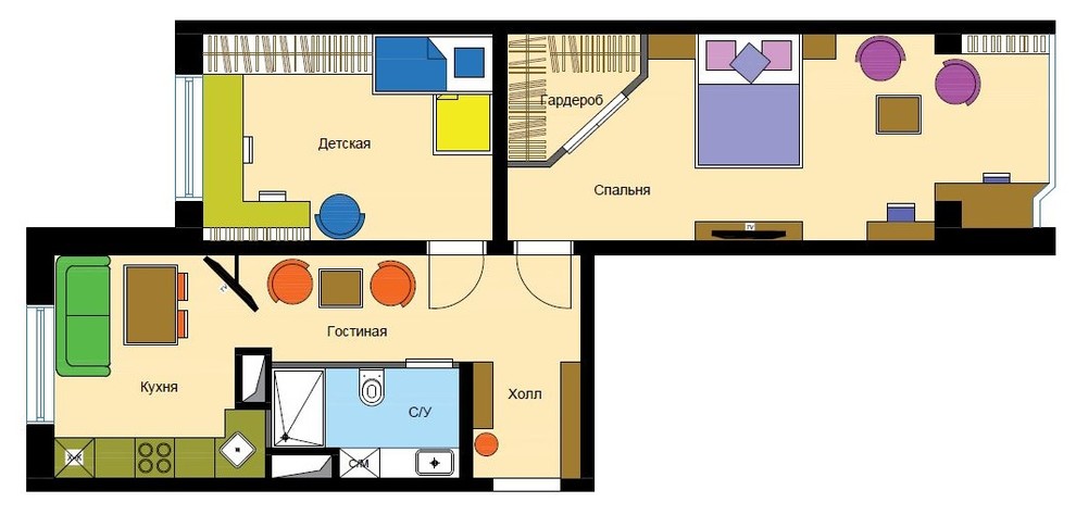 Перепланировка: 5 вариантов для двухкомнатной квартиры в доме КОПЭ
