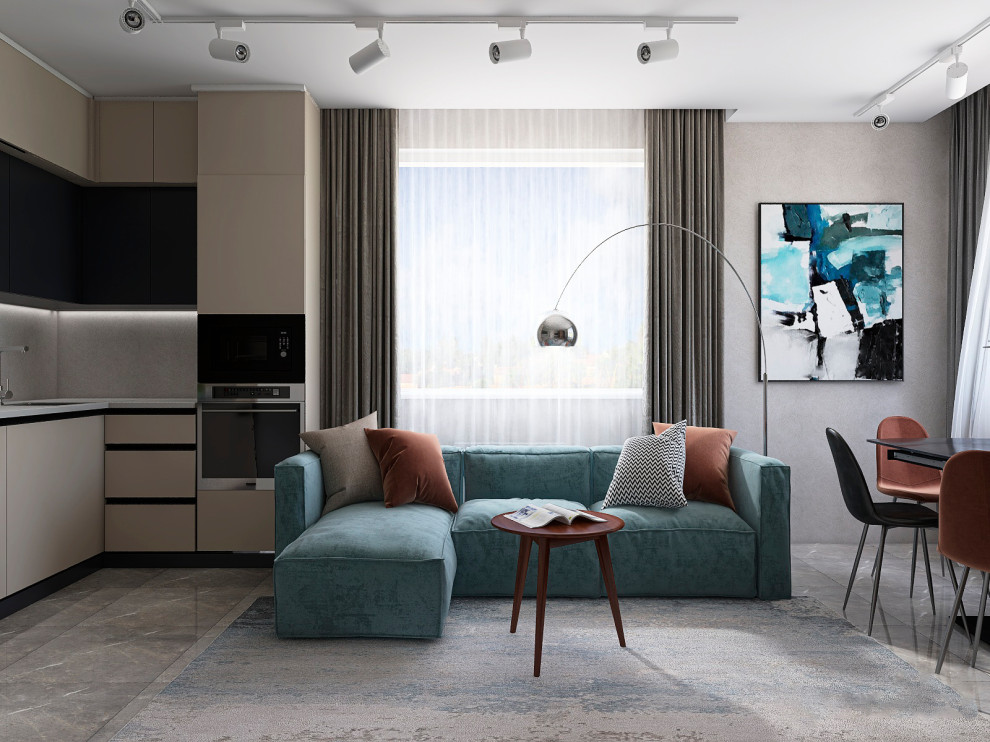 Холостяцкая гостиная 35 м2 в загородном доме