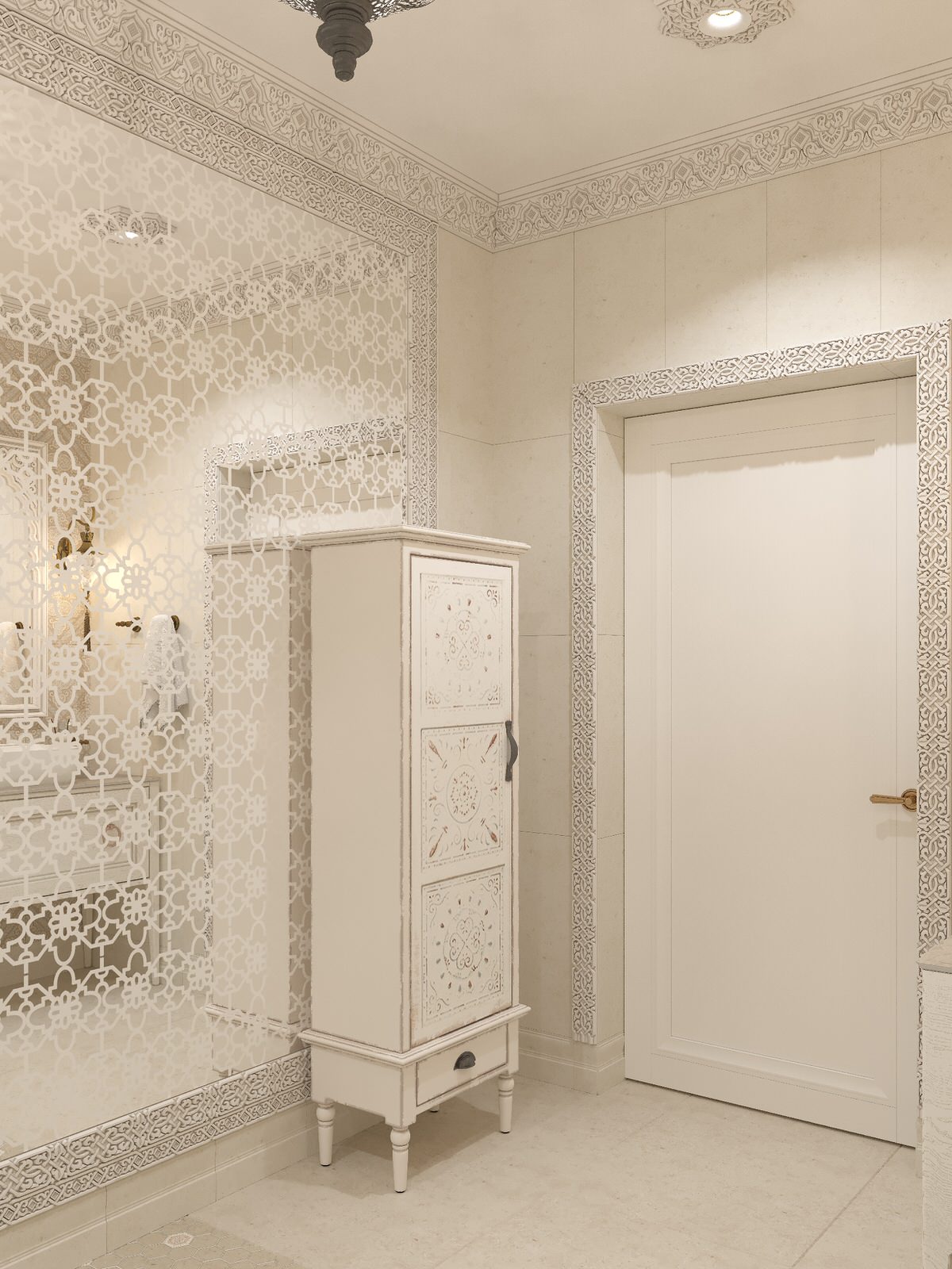 Интерьер санузла в цокольном этаже загородного дома в Восточном стиле