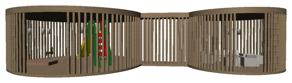 Обложка проекта: Городская беседка с двумя зонами для детей и для родителей детей.