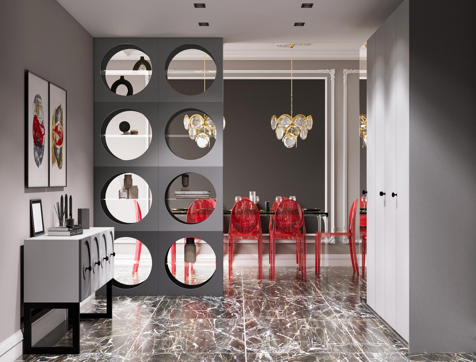 Мебель в сером цвете: стеллаж и тумба