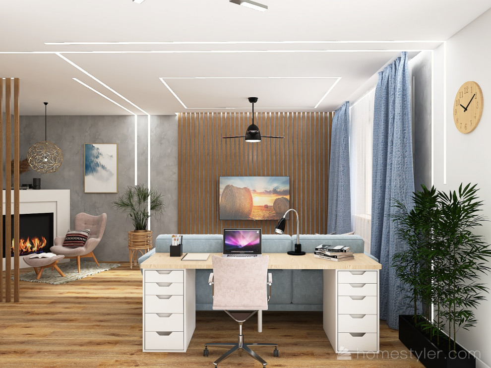 Проект кухни-гостиной в большой двухкомнатной квартире