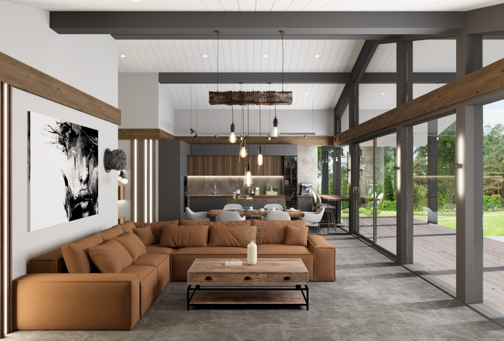 Дизайн кухни-гостиной в доме