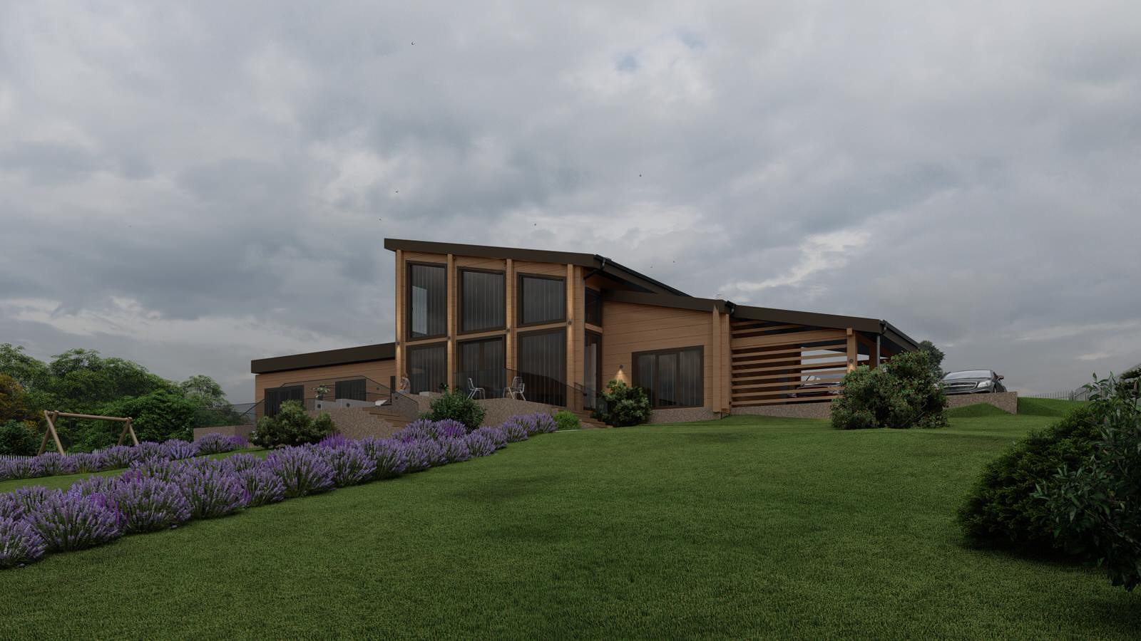 Комбинированный дом из клееного бруса