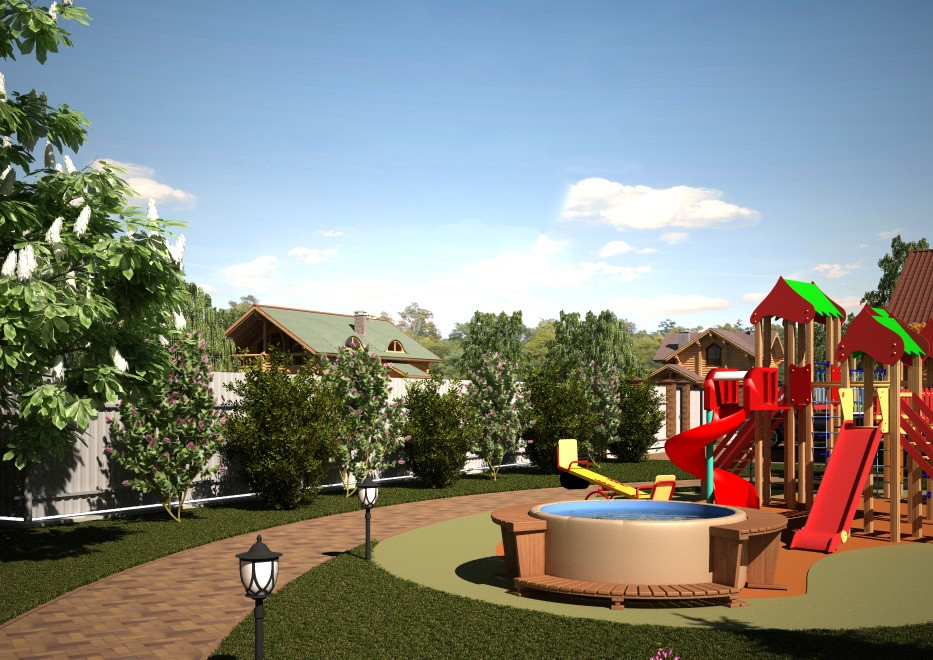 Ландшафтный дизайн для дома из оцилиндрованного бревна