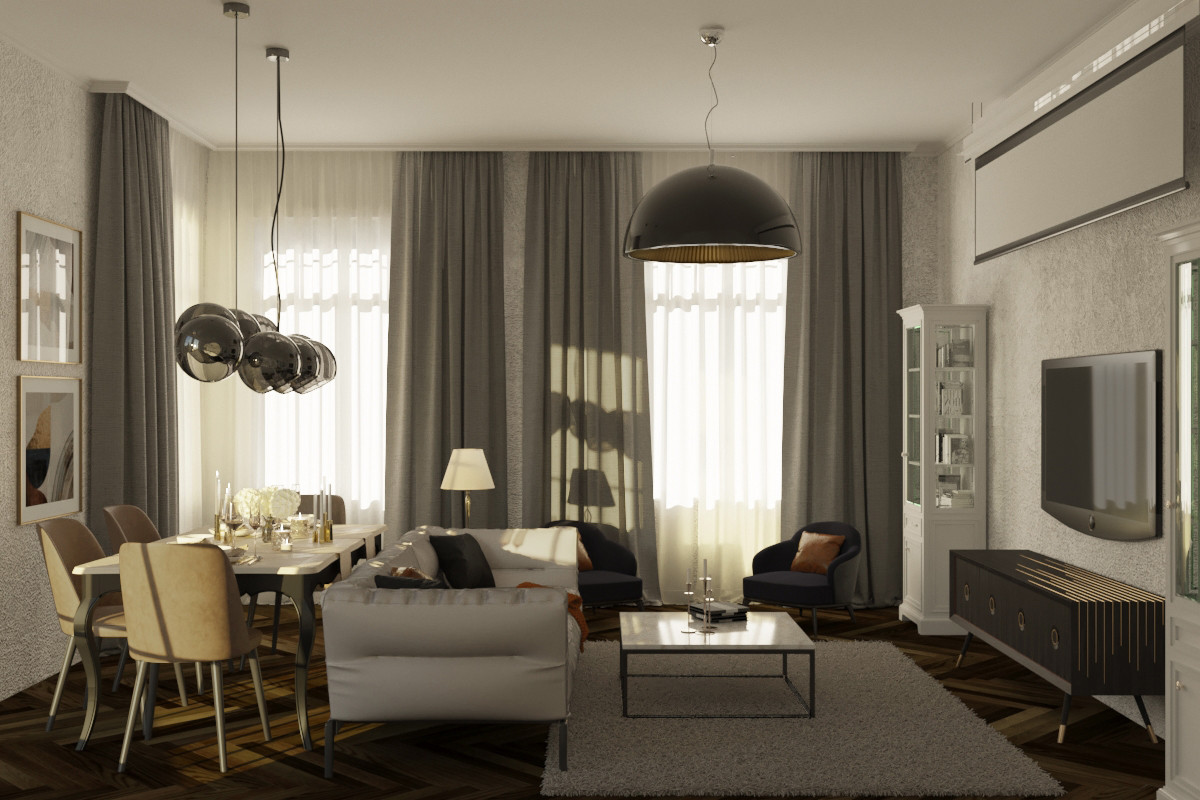 Интерьер гостиной-столовой 28 кв м