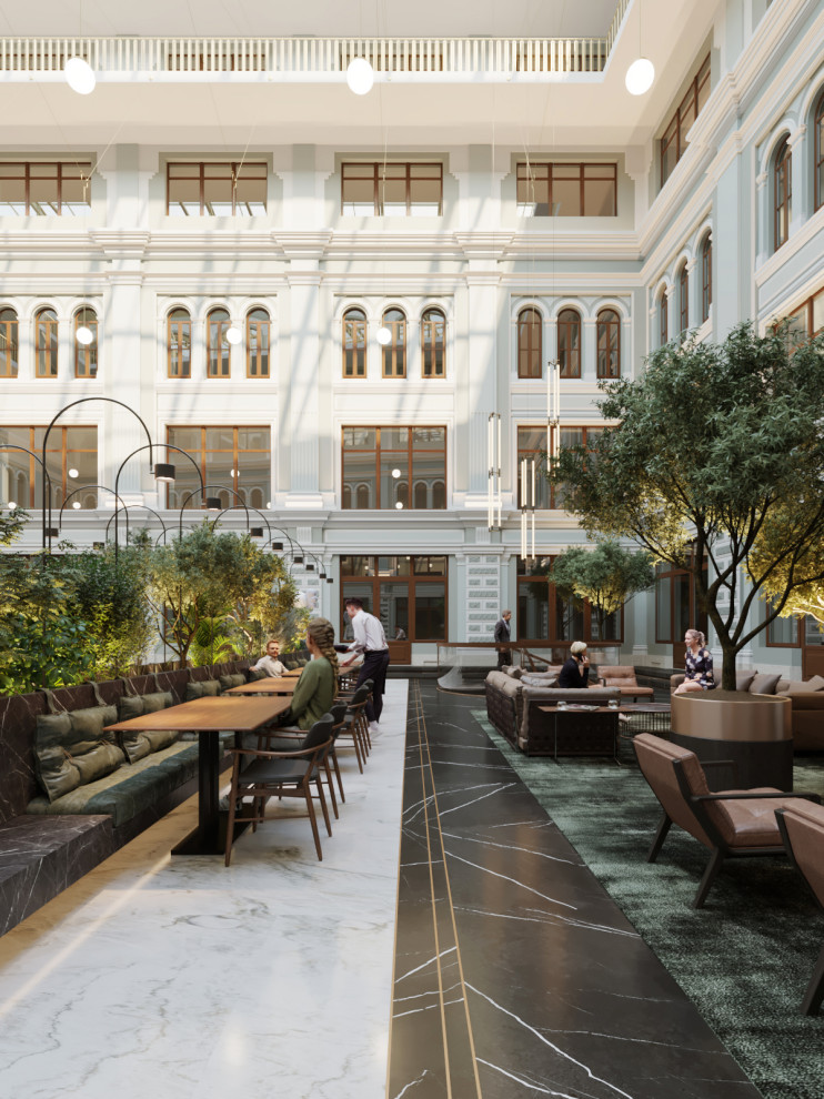 Интерьеры атриума в бизнес-центре "Ветошный, 13", г. Москва