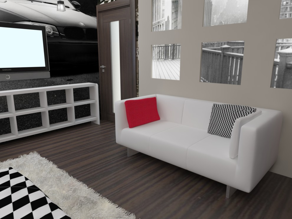 Интерьер загородного дома с красными акцентами