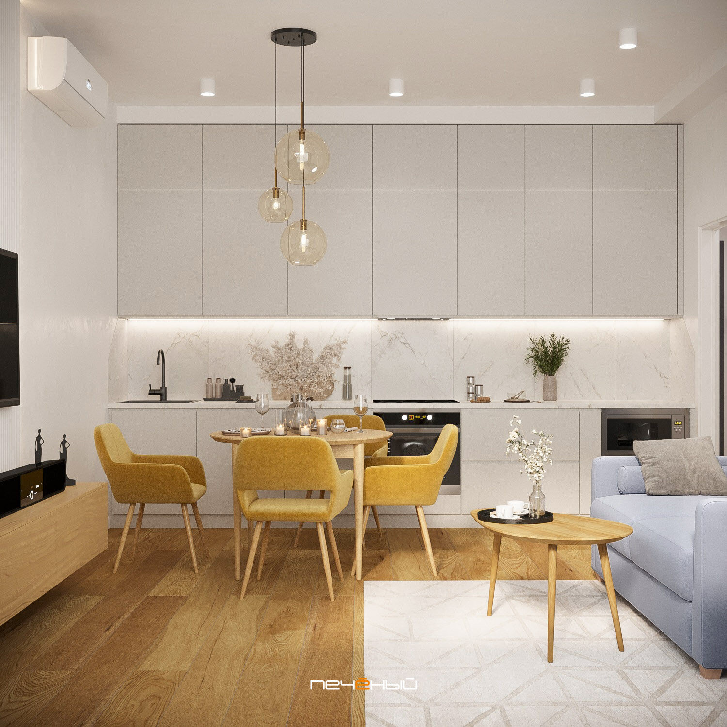 2025 Дизайн 1-комнатной квартиры 55 м² в современном стиле, Москва, ЖК Лица