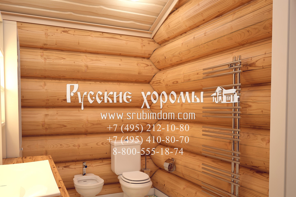Дизайн проект санузла в двухэтажном гараже из рубленного бревна