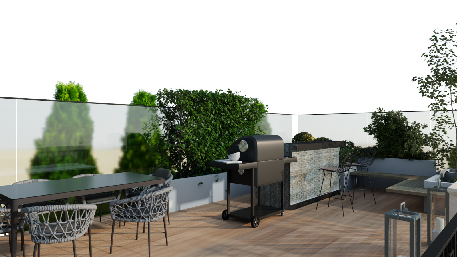 Ландшафтный проект участка с зоной барбекю и банным комплексом..