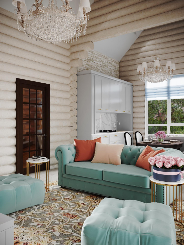 Обложка проекта: Кухня - гостиная в бревенчатом доме