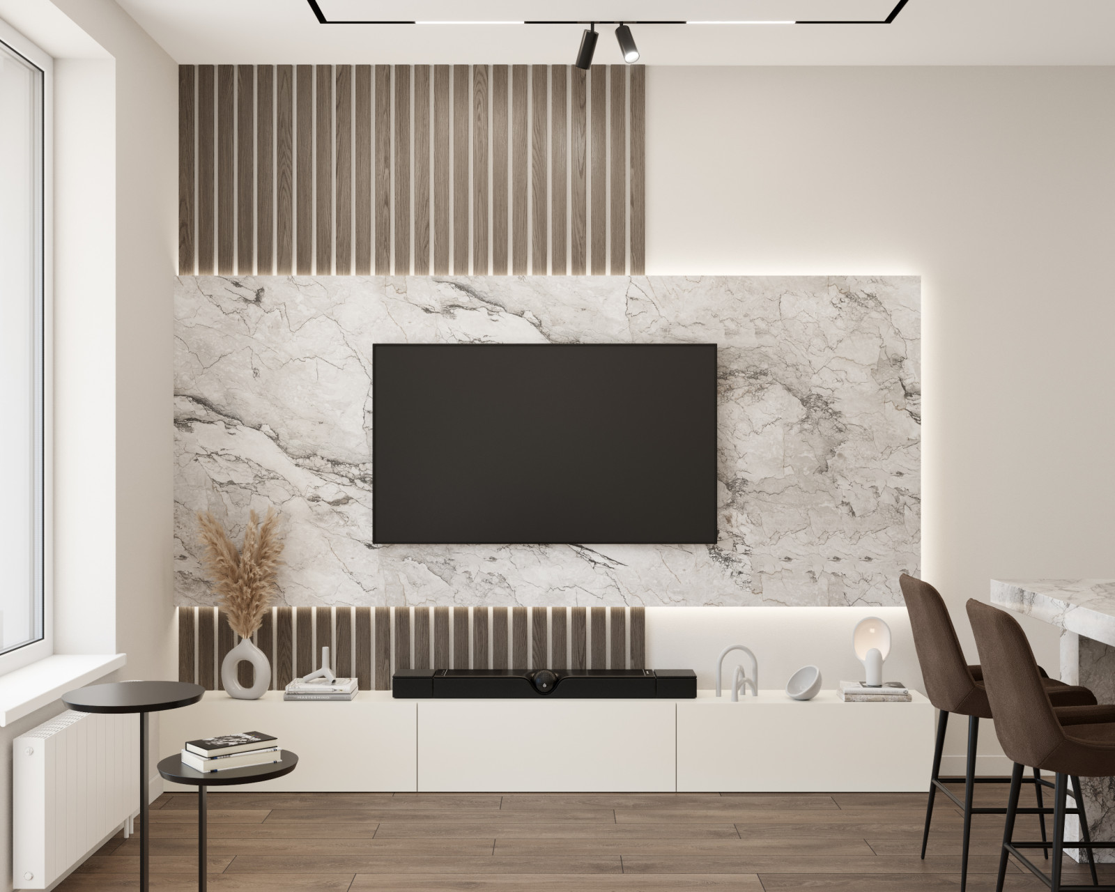 Современный интерьер в темных тонах в ЖК Настоящее