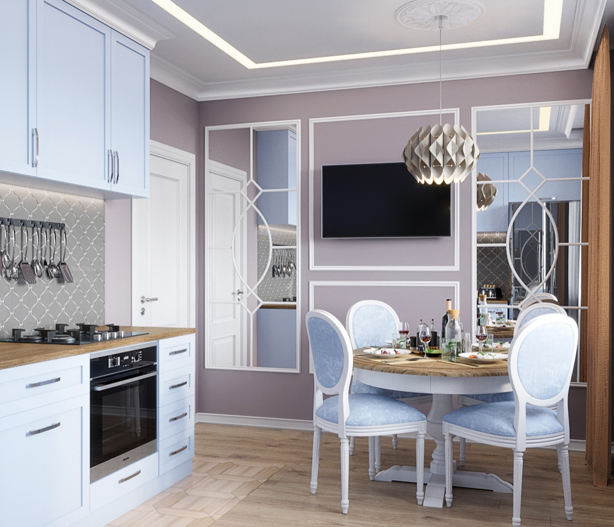 уютная голубая кухня