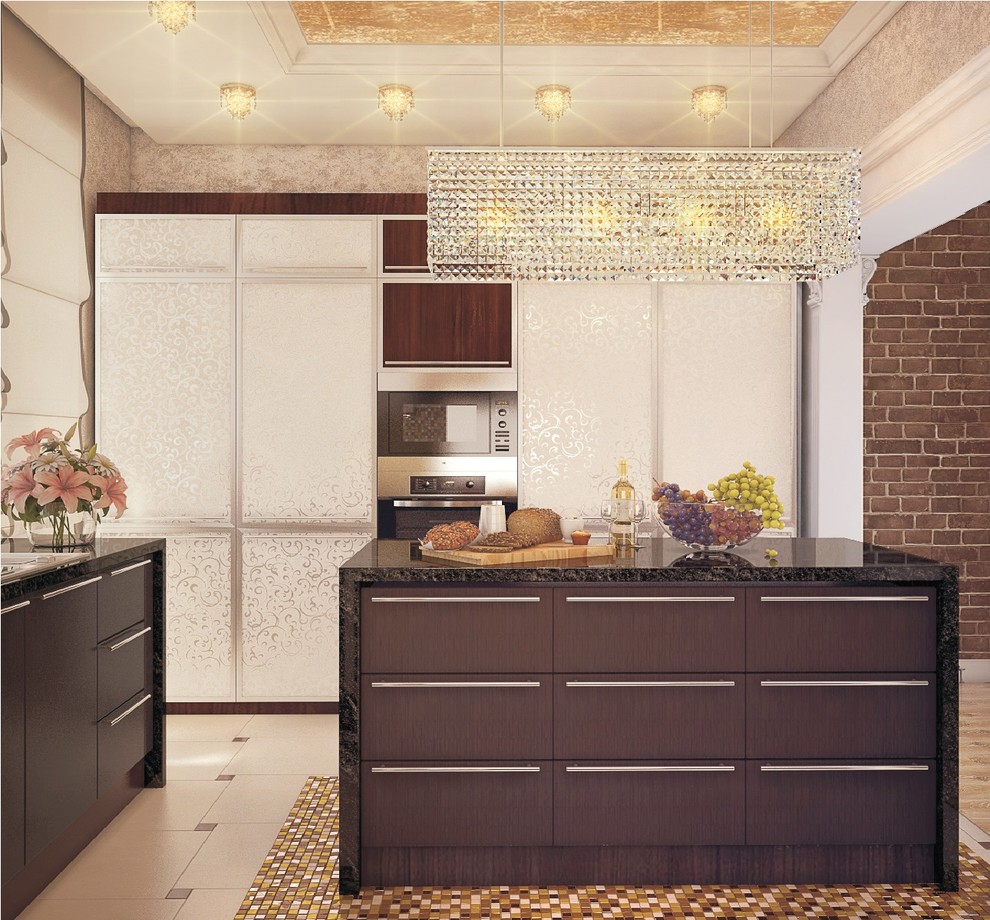 Кухня с островом и встроенной в мебель техникой (Первый этаж)