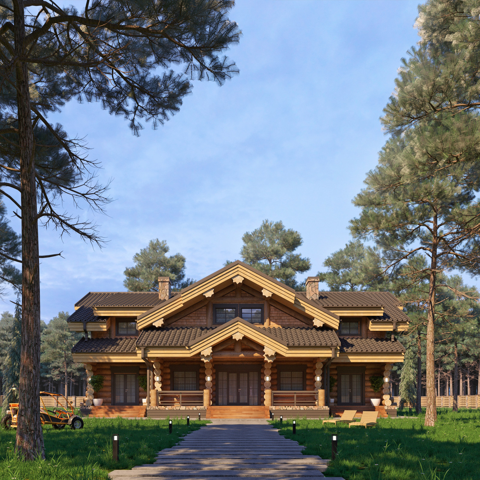 Проект дома из бревна ручной рубки с элементами Post&Beam "Монреаль"