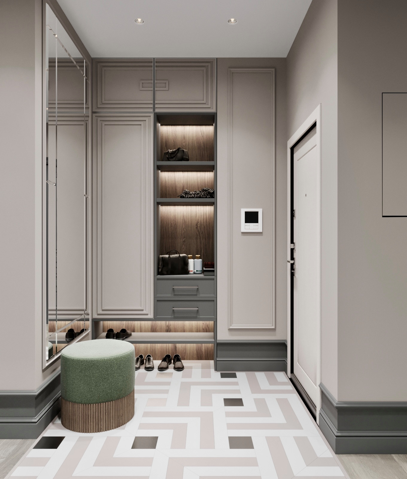 Элегантный интерьер в серо-зеленых оттенках