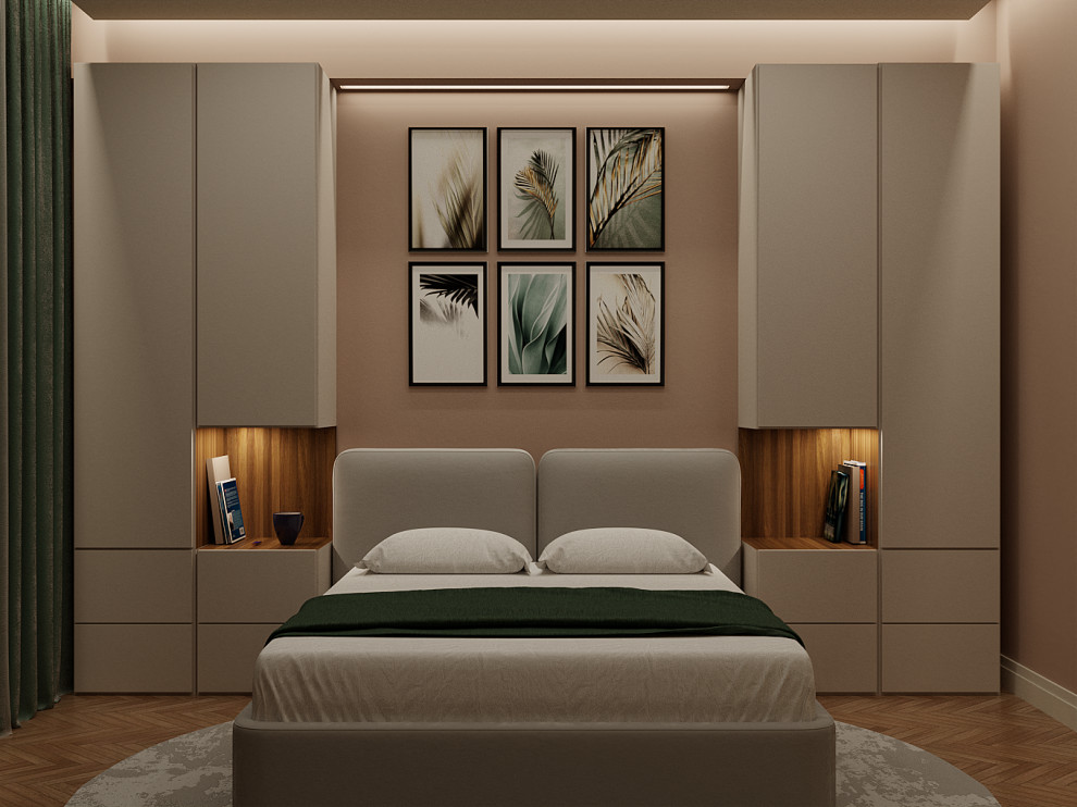 Проект спальни в теплых тонах.