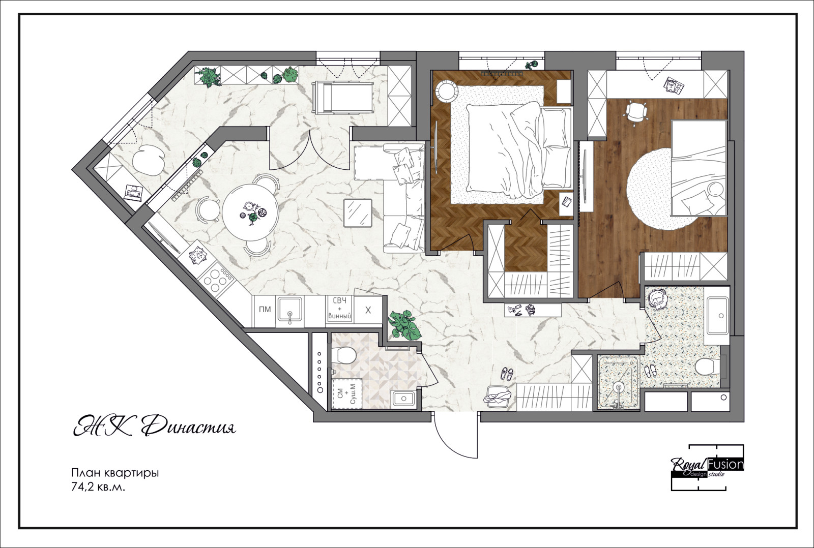 Обложка проекта: ЖК «Династия», 75 кв.м.