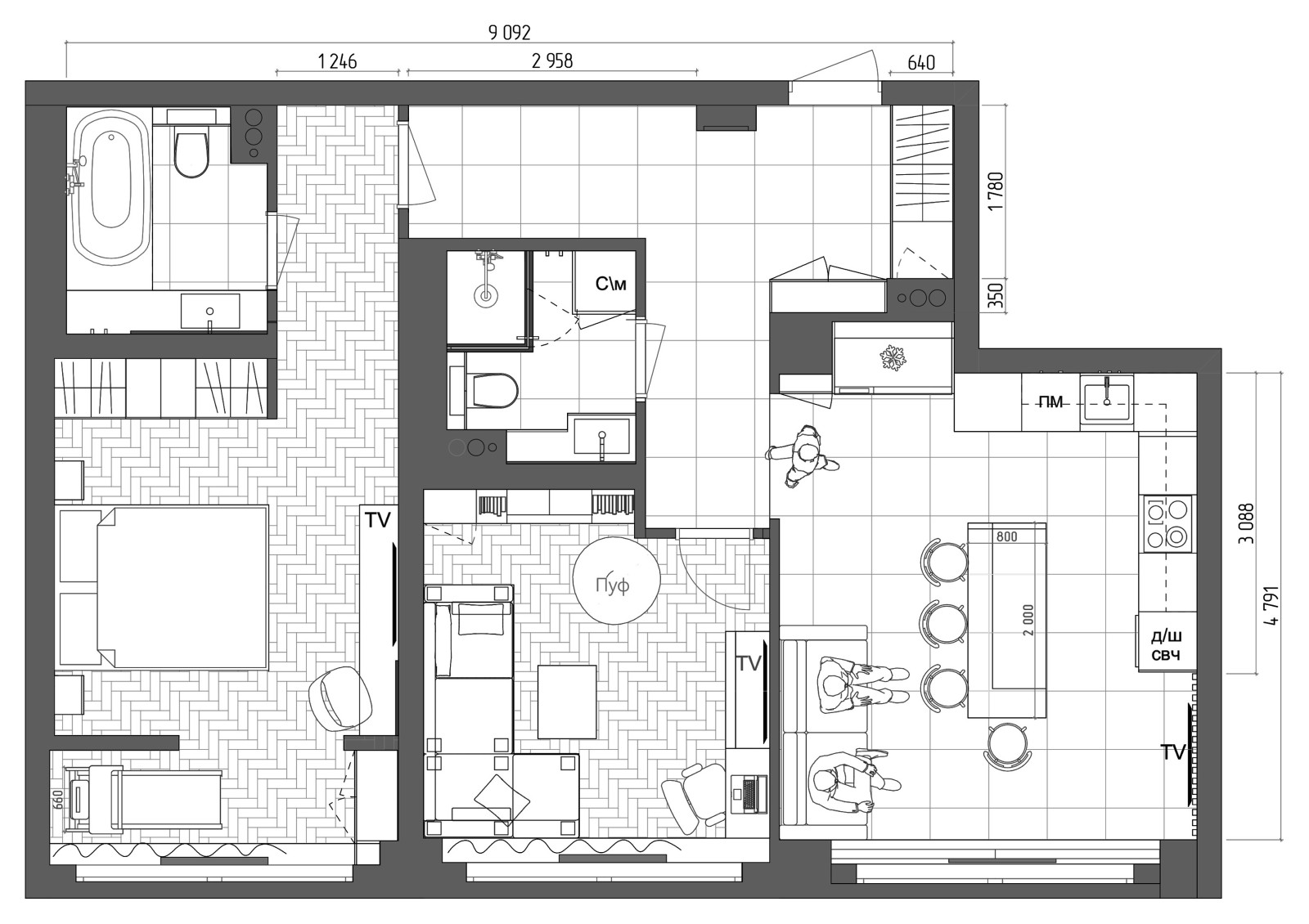 Проект квартиры  для молодой пары  стоматологов