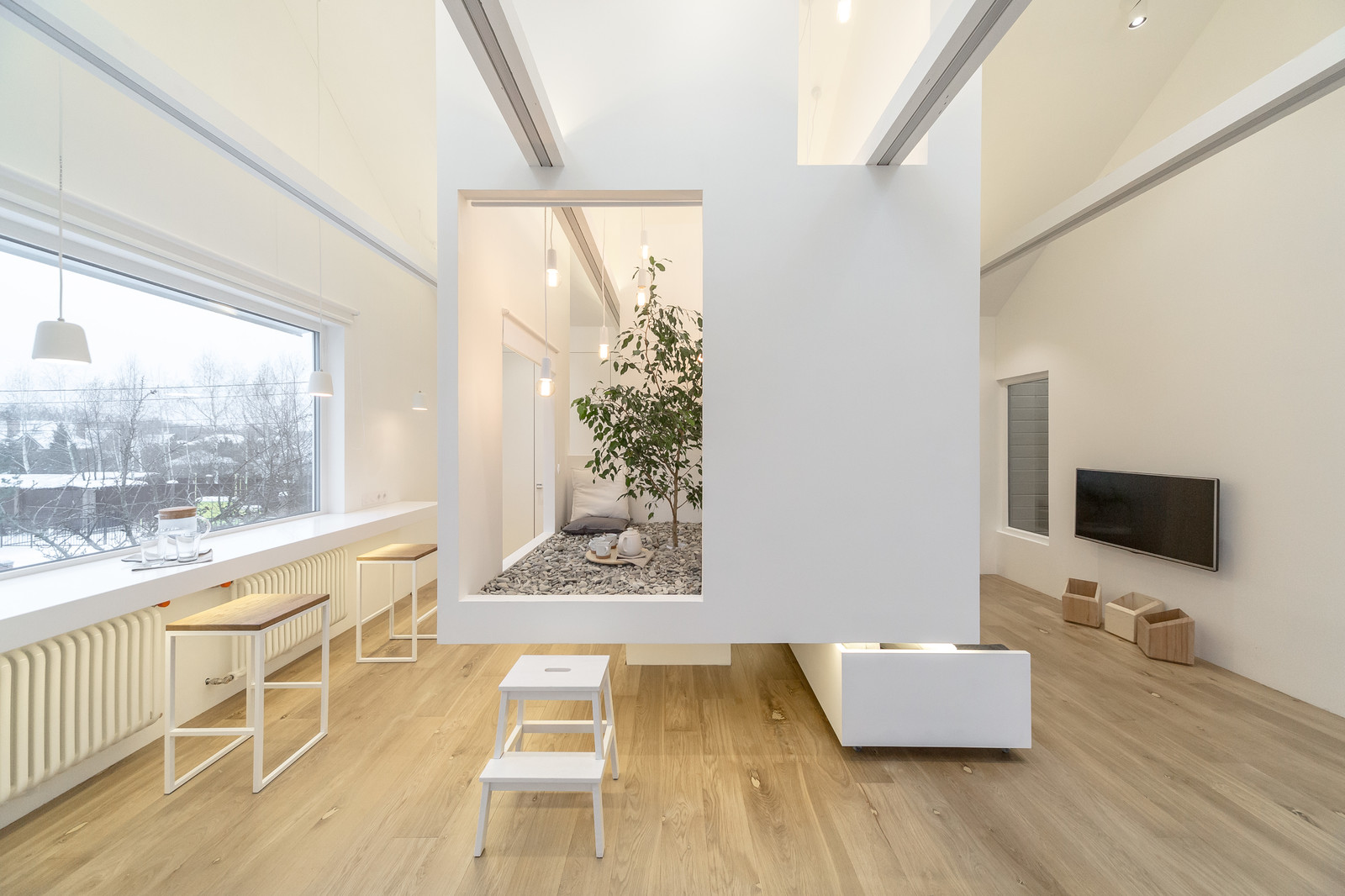 Проект недели: Мансарда с живым деревом «в кубе»