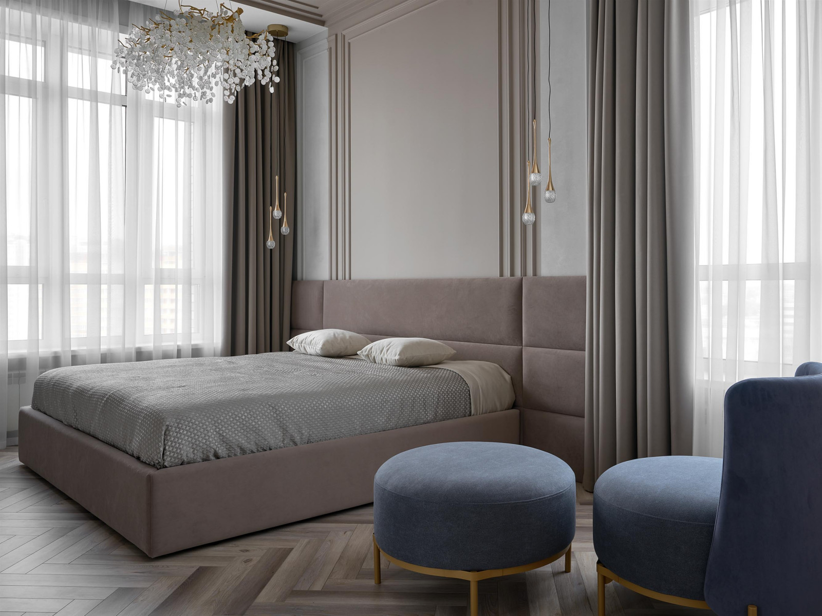 Дизайн проект квартиры 180м2  ЖК "Бульварный  переулок ". Спальная