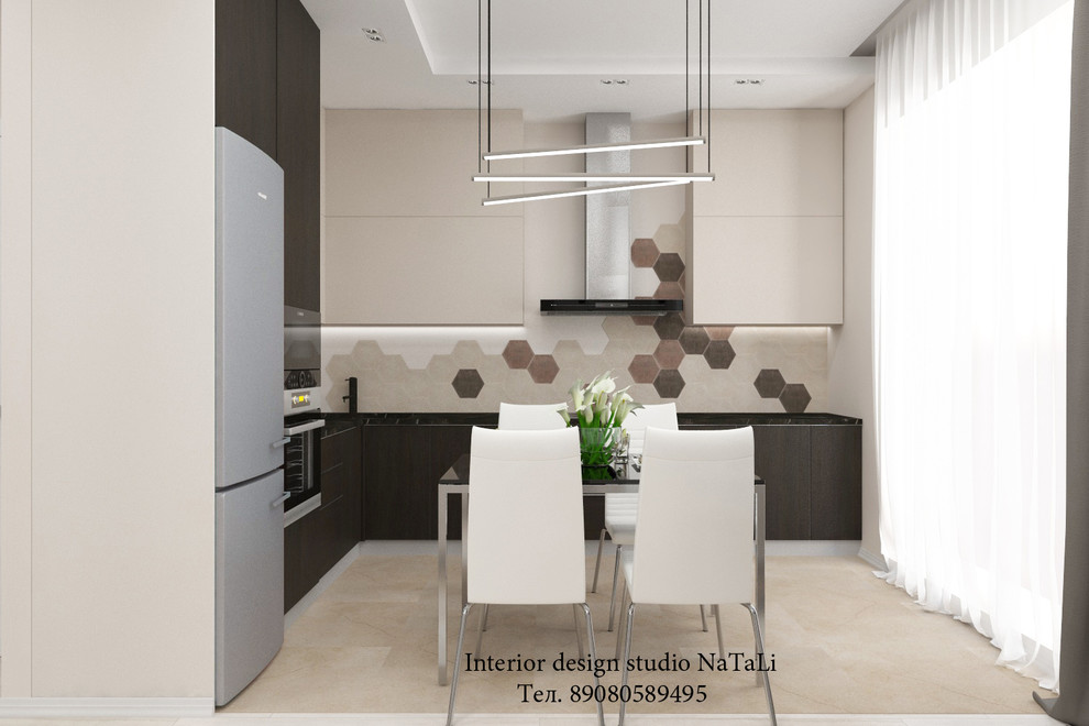 Дизайн интерьера кухни гостиной в современном стиле ЖК.Ньютон