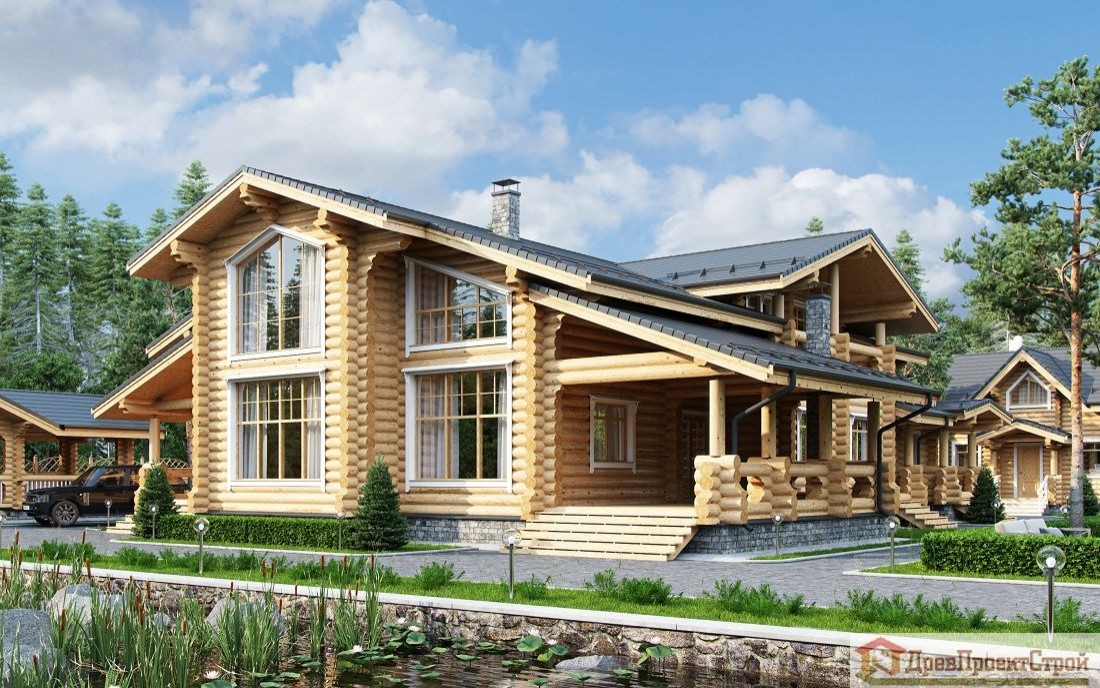 Обложка проекта: Дом из оцилиндрованных бревен 480,69м². Размеры 17400 х 22900. Проект № 308