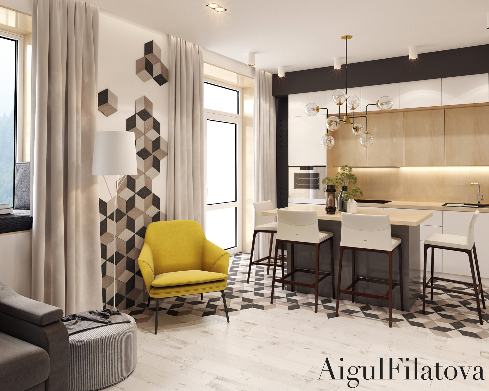 дизайн-проект кухни-гостиной для молодой семьи