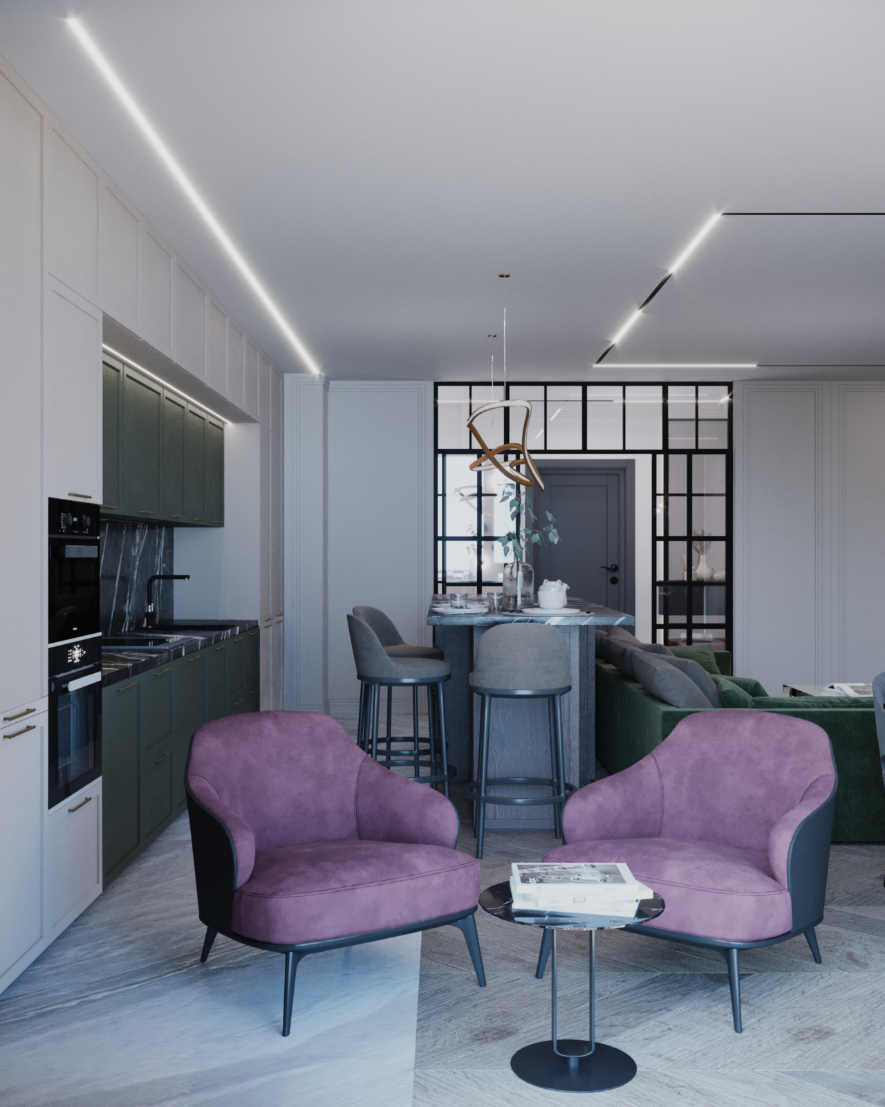 Кухня-гостиная+санузел в стиле Неоклассика