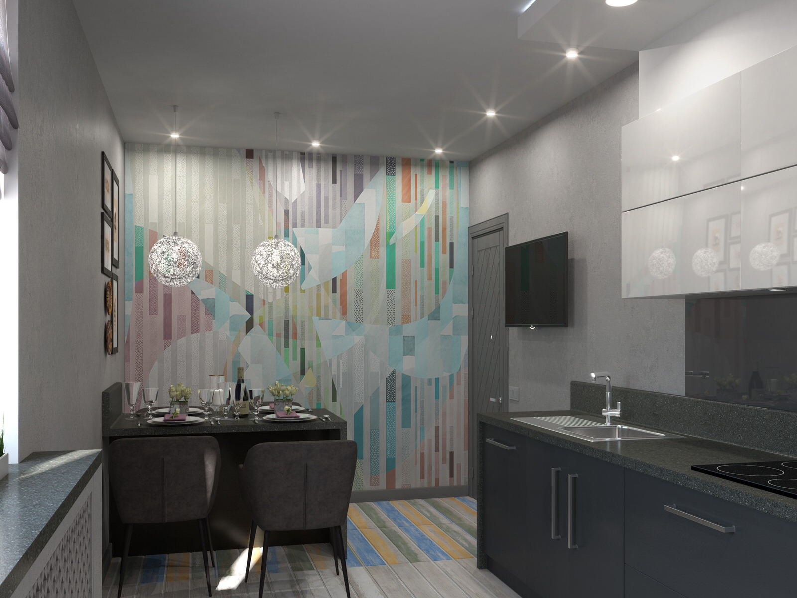 Обложка проекта: Кухня с акцентной стеной, в частном доме