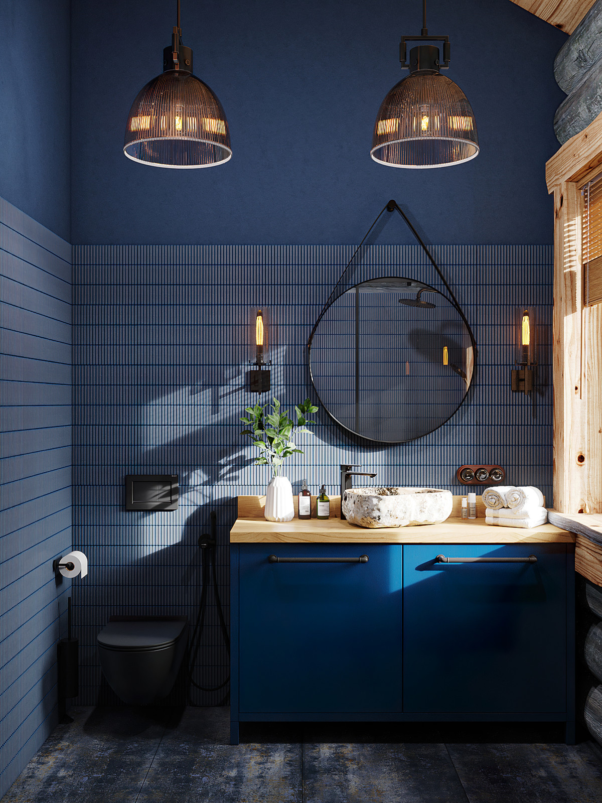 Обложка проекта: Дом из кело для рыбалки. Душевая комната