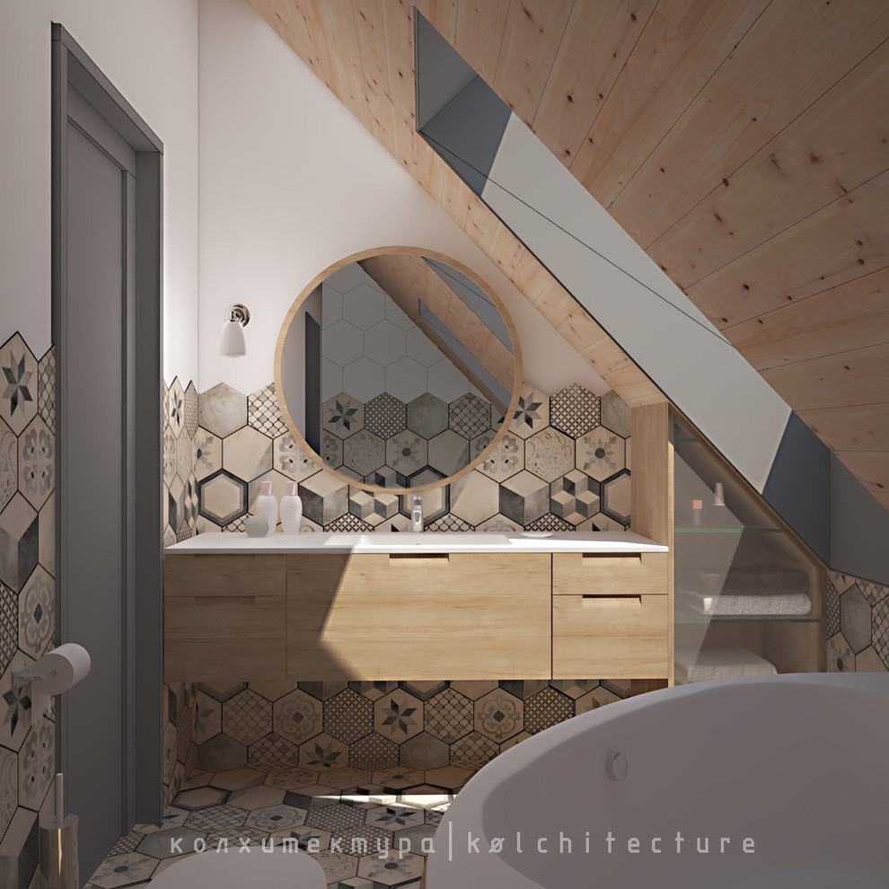 Санузел. Проект интерьера двухэтажного дома. "Принцип бумеранга"