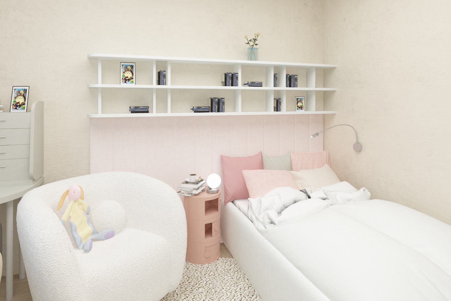 Обложка проекта: Реновация спальни девочки, ул. Скочилова. Совместный проект с В. Кархалевой