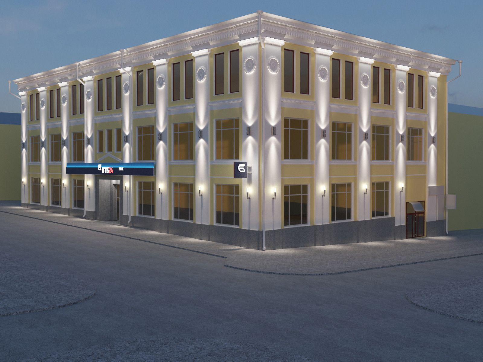 Световое решение фасада банка