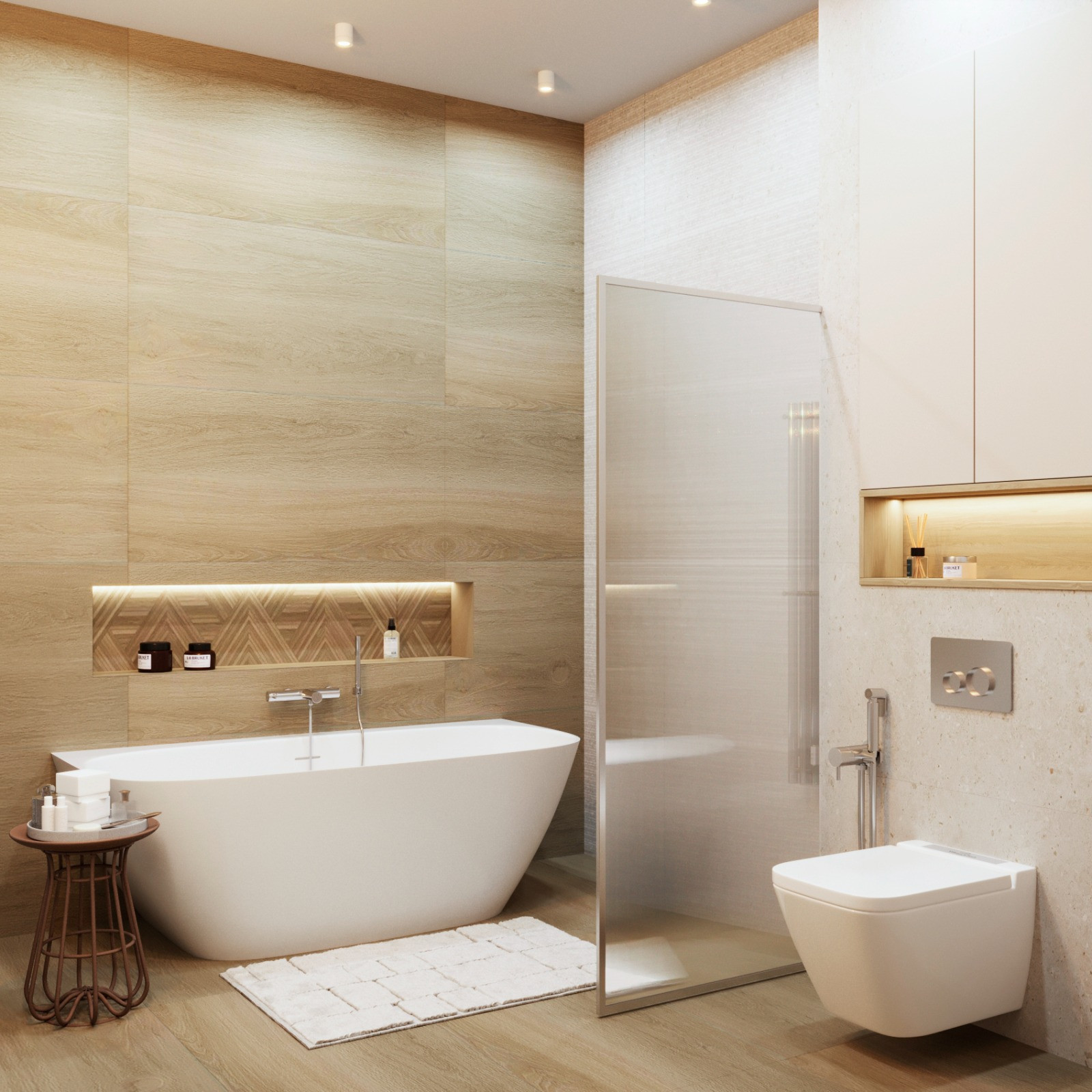 Обложка проекта: Гостевой санузел в медовых оттенках дерева