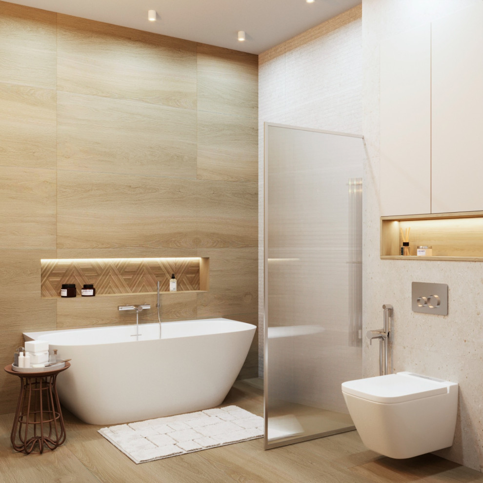 Обложка проекта: Гостевой санузел в медовых оттенках дерева