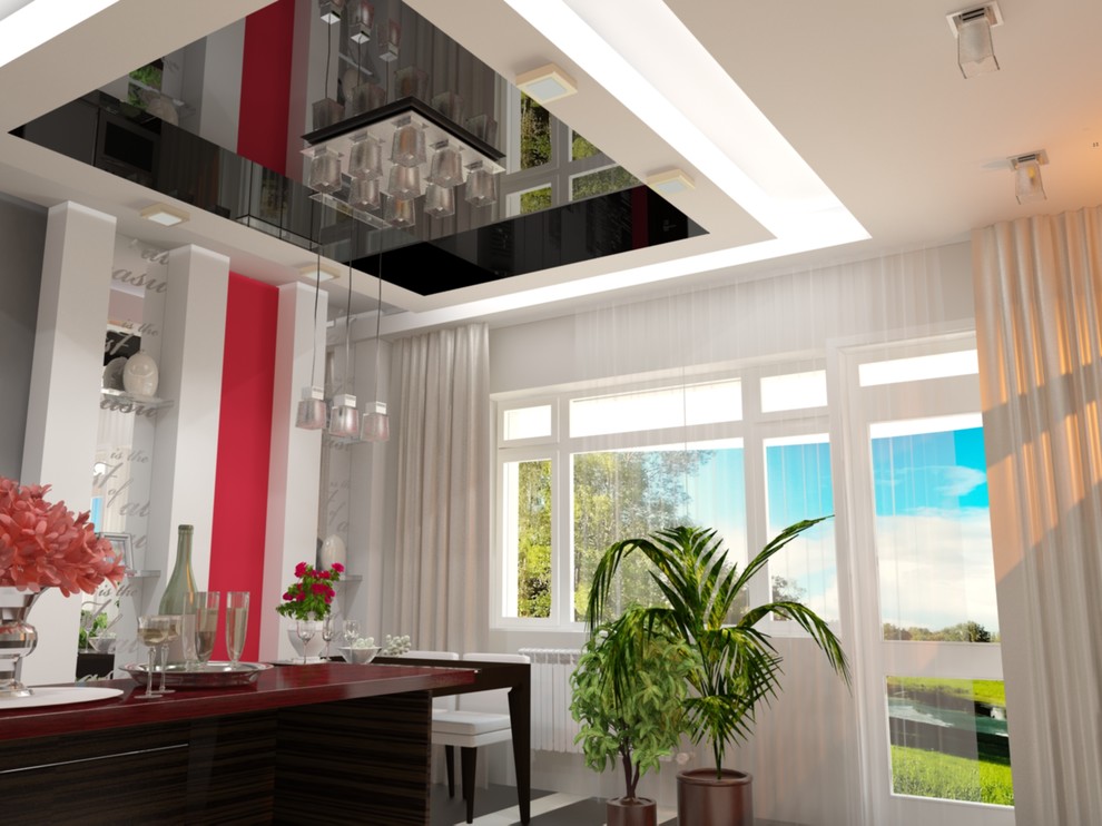 Интерьер загородного дома с красными акцентами