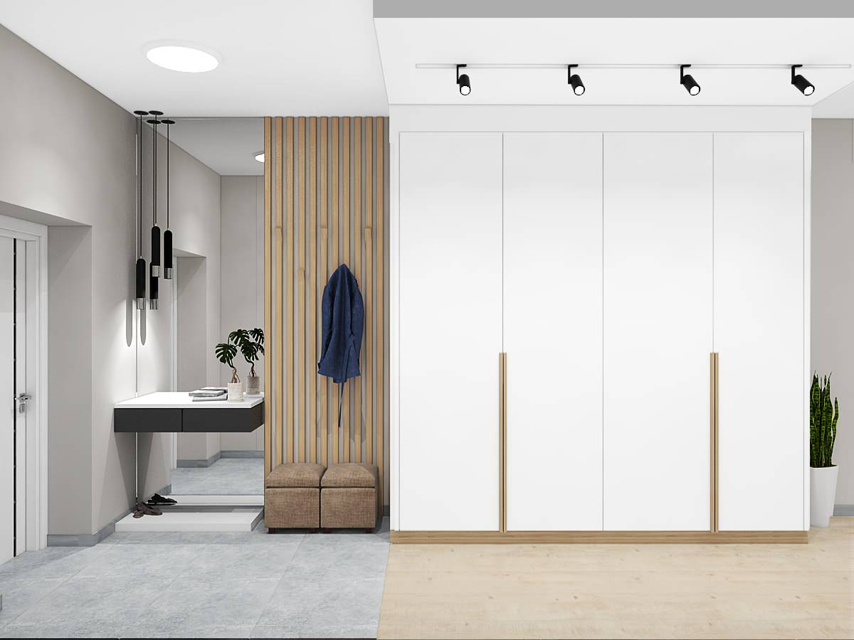 Кухня-гостиная с деревянными панелями