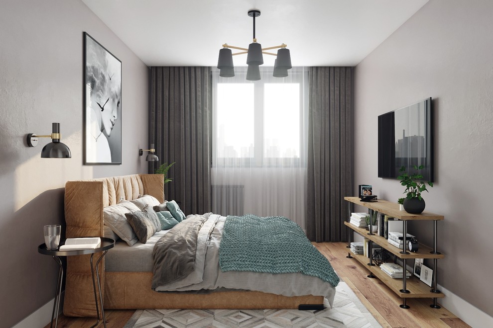 Шторы крепятся на скрытом карнизе и имеют функцию Блэкаут, они не пропускают све