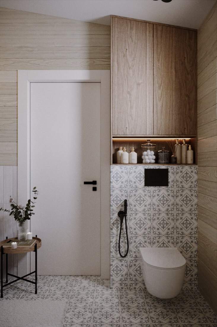 Дизайн ванной комнаты в доме из бруса